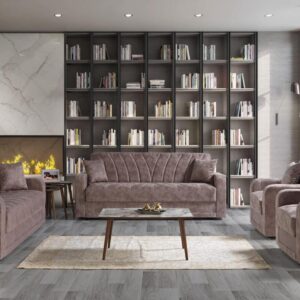 Wohnzimmer Set – Schlafsofa mit Stauraum – Braun